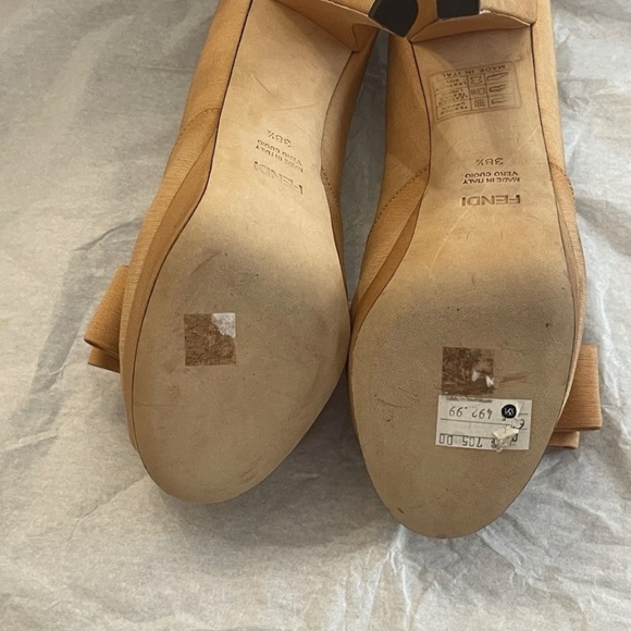 NEW! FENDI Peach Satin Bow Peep Toe Platform Heels Pumps 38.5 - Picture 13 of 16
